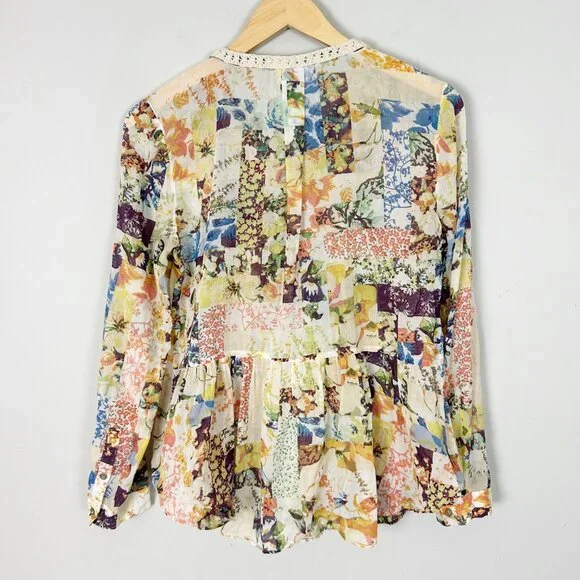 Anthropologie Maeve Floral Pullover Top Crochet Trim Boho Size 6 Women's - Picture 3 of 4